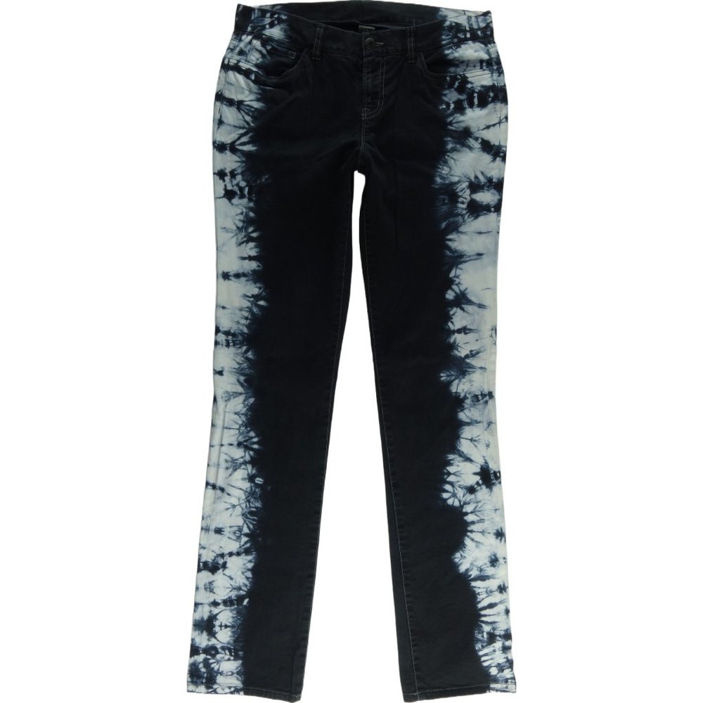 London Straight Black Jeans Women's 8 Pattern Print Tie Dye Acid Washed Mid D016